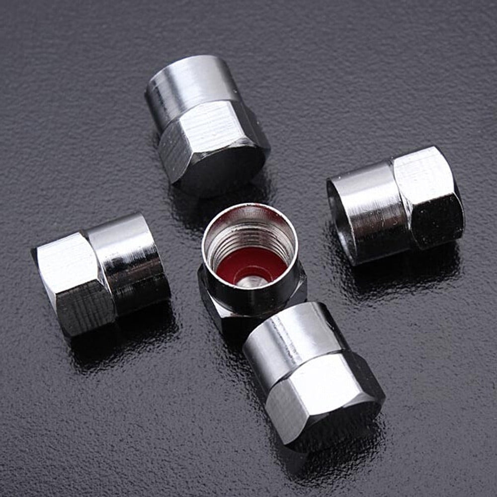5*Tyre Tire Caps Wheel Air Screw Cover Stainless Steel Hexagon