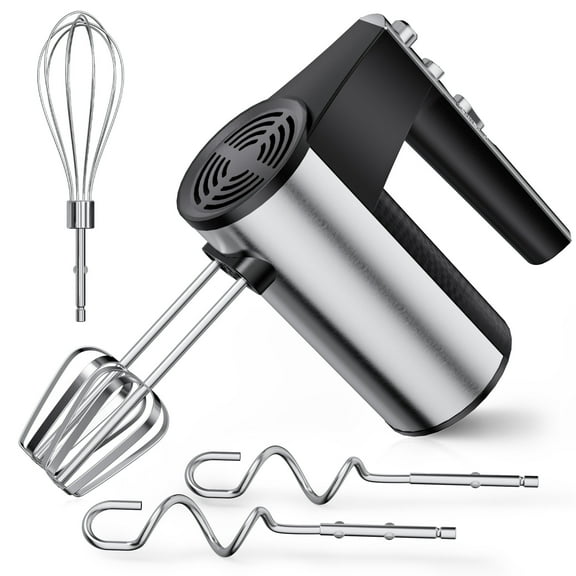 TINANA 5 Speed Hand Mixer Electric Handheld with 1 Whisk, 2 Beaters, 2 Dough Hooks, Cookie Mixer with Turbo Boost, Food Beater for Kitchen Baking Cakes, Eggs, Cream, Stainless Steel