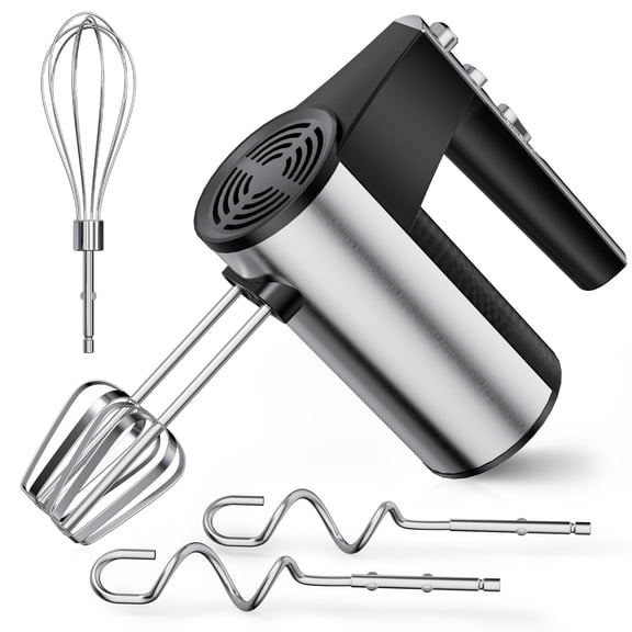 TINANA 5 Speed Hand Mixer Electric Handheld with 1 Whisk, 2 Beaters, 2 Dough Hooks, Cookie Mixer with Turbo Boost, Food Beater for Kitchen Baking Cakes, Eggs, Cream, Stainless Steel