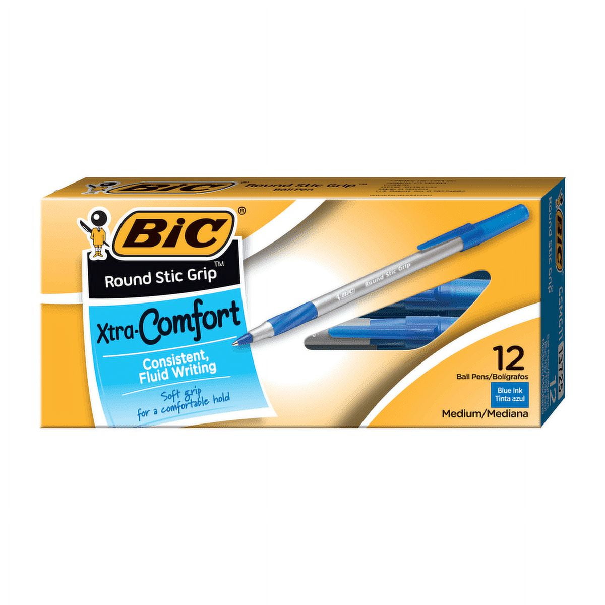 BIC® ROUND STIC®, GRIP XTRA-CONFORT BALL POIN, BLK/BLU, 36 PACK - View #4