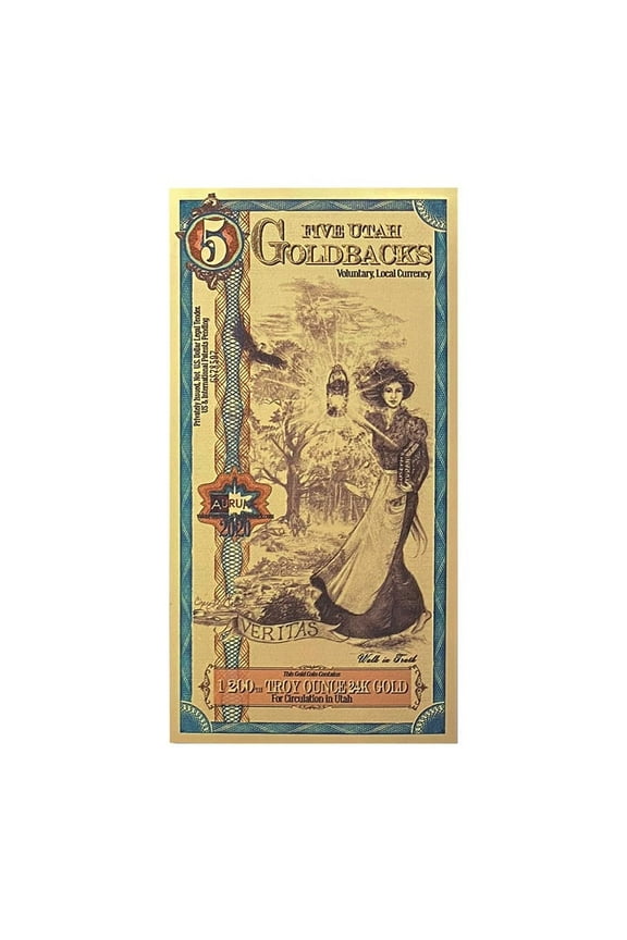 5 Utah Goldbacks 1/200 oz 24K Gold Foil Aurum Note