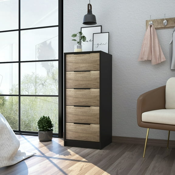 5 Vertical Dresser, Black/pine, Multicolor Particle Board Cabinet, 16.24 In. Depth X 17.93 Width Height For Bedroom Dresser With 5 Drawers, Storage, W D H Alluring