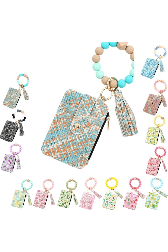 Under 5 Vggrvlo Women Boho Beaded Wallet Keychain Black+Friday Women Boho Style Beaded & Tassel Decorated Keychain Best Gifts for Mom Blue-Brown