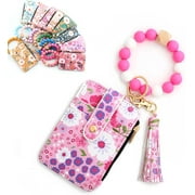 Under 5 Vggrvlo Women's Boho Beaded Wallet with Flower Pattern Women Boho Style Beaded & Tassel Decorated Keychain Credit Card Holder Purse Christmas Gifts for Te-ens (Rose Red)