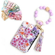 Under 5 Vggrvlo Women's Boho Beaded Wallet with Flower Pattern Women Boho Style Beaded & Tassel Decorated Keychain Credit Card Holder Purse Christmas Gifts for Te-ens (Light Purple)