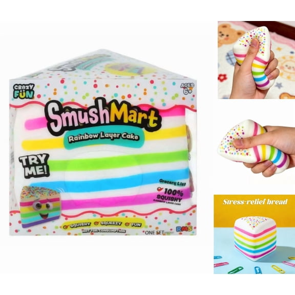 5" Viral Rainbow Layer Cake Squishy Toys - Smush Mart Giant Dessert Squishy - Soft Sensory Stress Relief Tools for Teens - Fun Novelty Gift for Holiday
