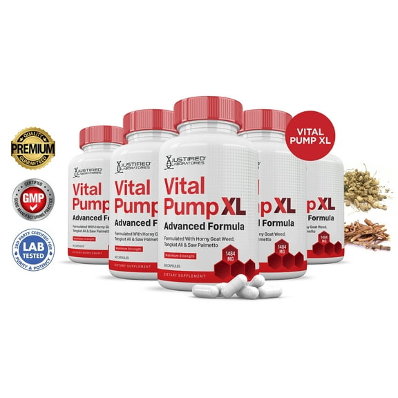 (5) Vital Pump XL Pills 1484MG Advanced Formula Proprietary Blend for Men's Health 300 Capsules