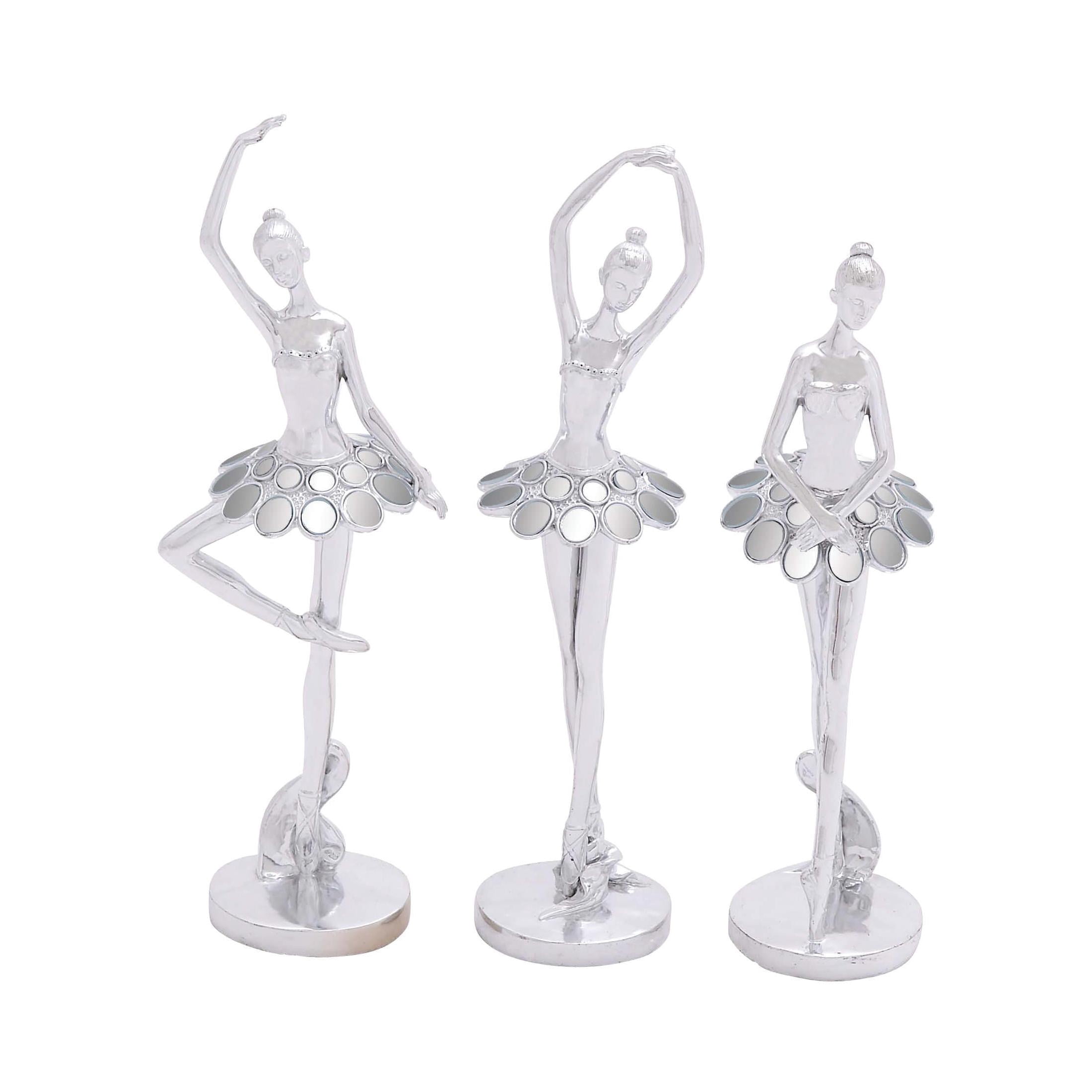 5"W, 14"H Silver Polystone Dancer Sculpture with Mirror Accents, by DecMode (3 Count)