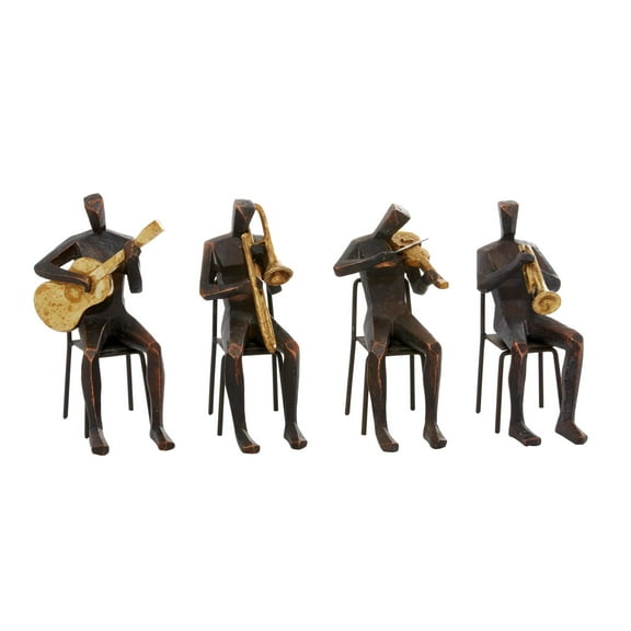 5"W, 8"H Brown Polystone Musician Sculpture with Gold Instruments, by DecMode (4 Count)