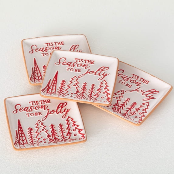 5"W Sullivans 'tis The Season Christmas Snack Plates Set of 4, Red-White