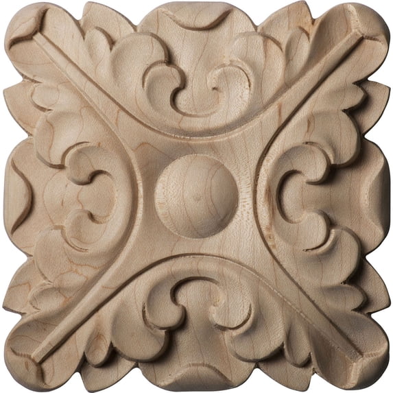 5"W x 5"H x 3/4"P Acanthus Square Rosette, Maple