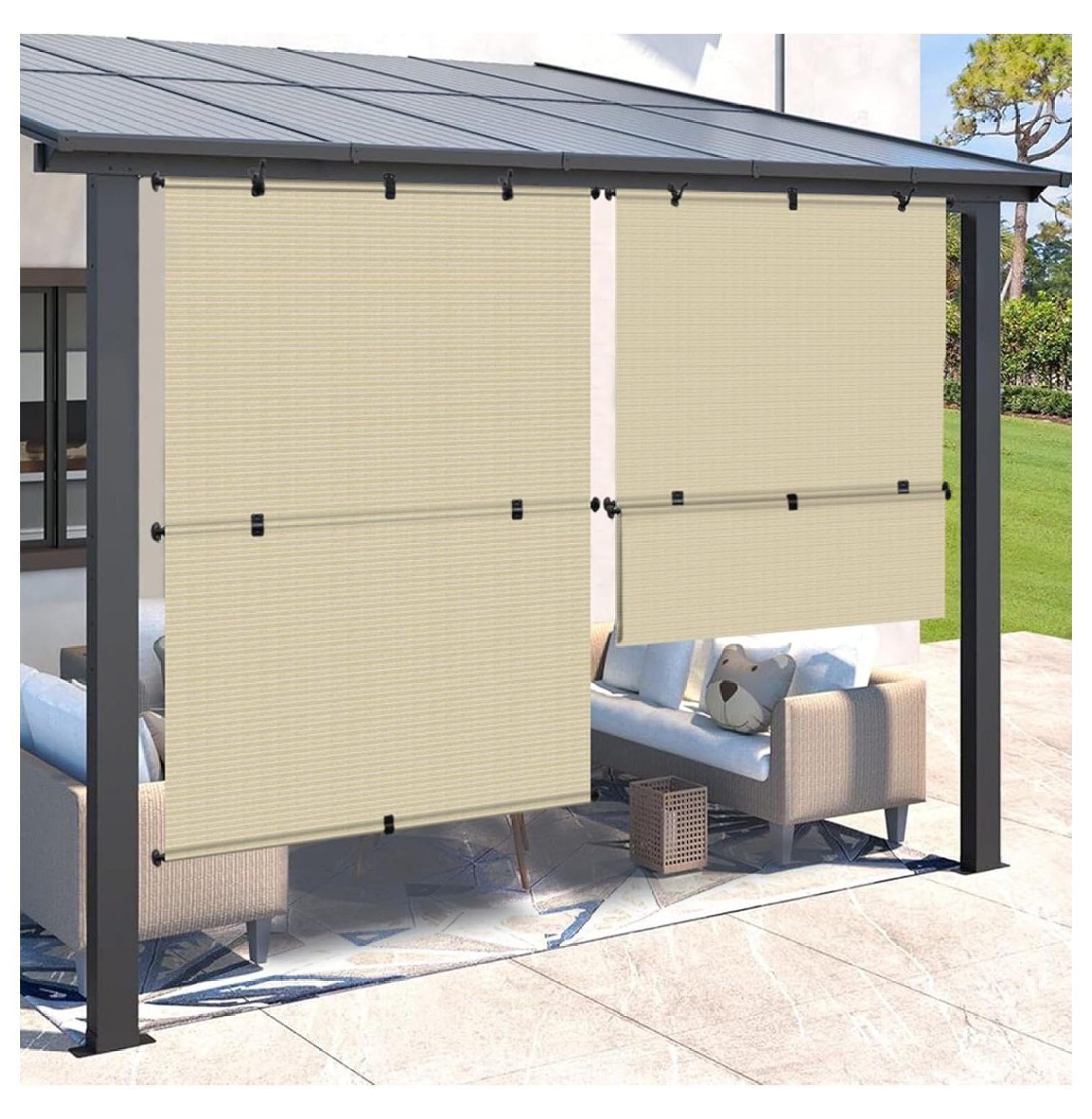 5'W x 7'L Patio Shades Outdoor Shades Blinds Foldable for Deck Yard ...