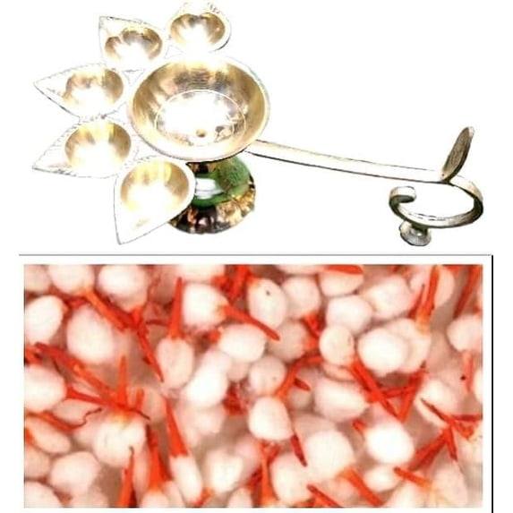 5 WICKS PURE BRASS ARTI DIYA WITH FREE COTTON WICKS