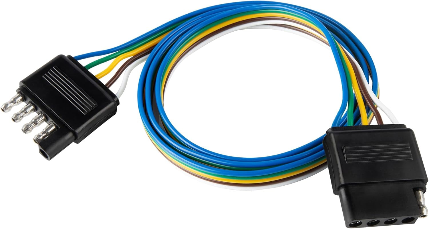 5 Way Flat Trailer Wire Extension 48 inch, Vehicle-Side and Trailer-Side 5-Pin Flat Wiring Harness 18 Guage Male and Female Trailer Wire Connector