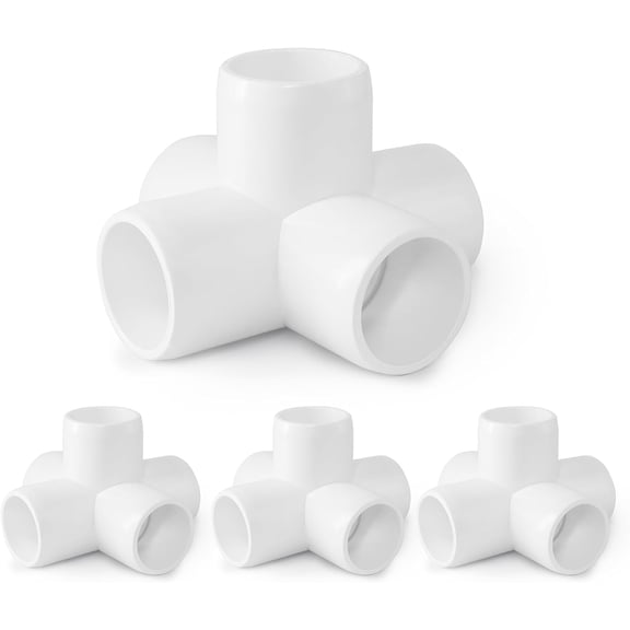 5 Way PVC Pipe Fittings 3/4 Inch, YANTONG White PVC Elbow Corner Side Outlet Tee Fitting, SCH40 Furniture Grade Pipe Connectors - Fits 3/4" Polyvinyl Chloride Pipes, 4 Pieces
