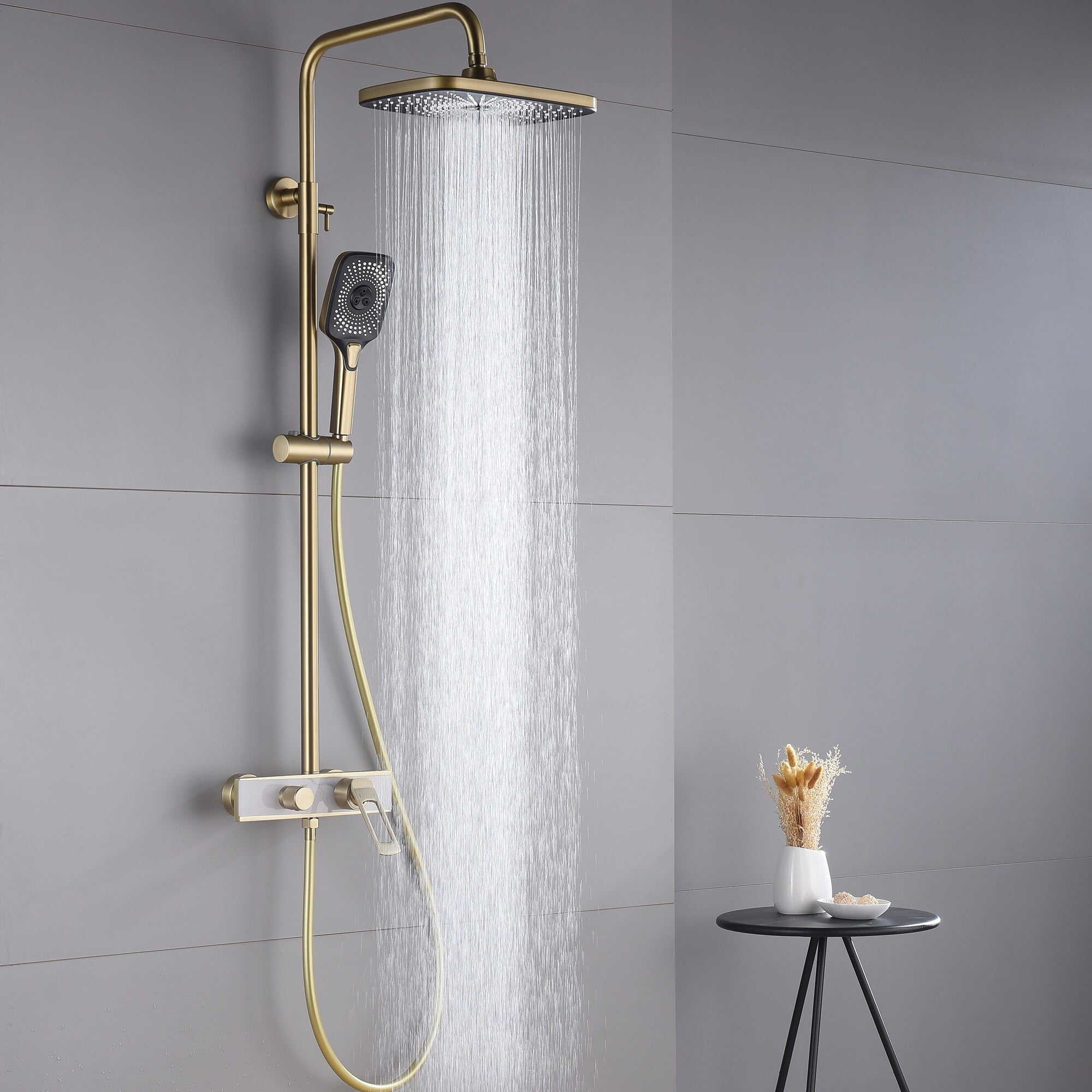 5Way Wall Exposed Install 12'' Complete Rainfall Shower System with Handheld Showerhead