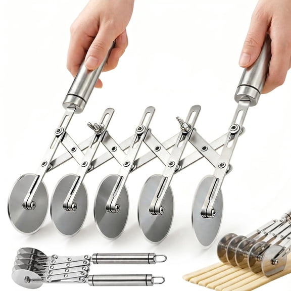 Hamho 5 wheel sharp stainless steel pastry roller cutter, multi round dough divider & pizza slicer with handle, dishwasher safe for bread baking