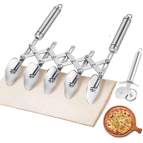 KABB 5 Wheel Pastry Cutter Expandable Stainless Steel 2 Pack Pizza Slicer Multi-Round Dough Cutter | Roller Cookie Pastry Knife Divider with Handle
