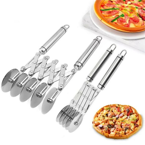 5-Wheel Pastry Cutter, Stainless Steel Pizza Dough Divider & Roller with Handle for Baking, Kitchen Multi-Round Cookie Cutter