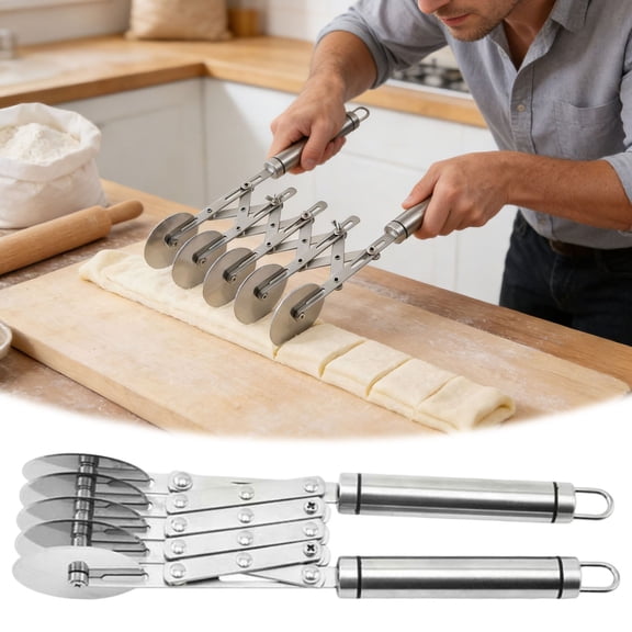 5 Wheel Pastry Cutter Tool,Adjustable Pasta Cutter wheel with Handle, Stainless Steel Multiple Pasta Roller Cutter tools, Baking Roller Pizza Cutter Slicer
