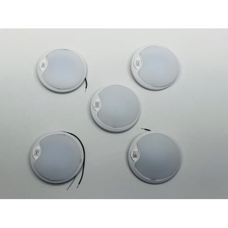 (5) White 12 LED 4.5-inch Round Camper RV Trailer Utility Dome Lights / Switch