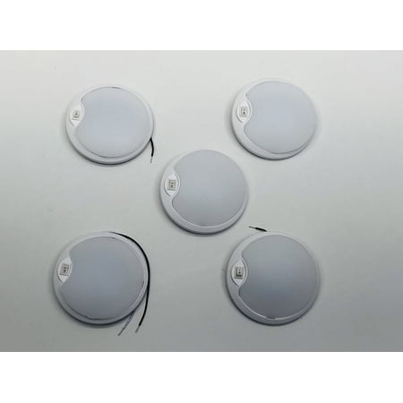 (5) White LED White Base 4.5 inch Round Camper RV Trailer Dome Lights / Switch