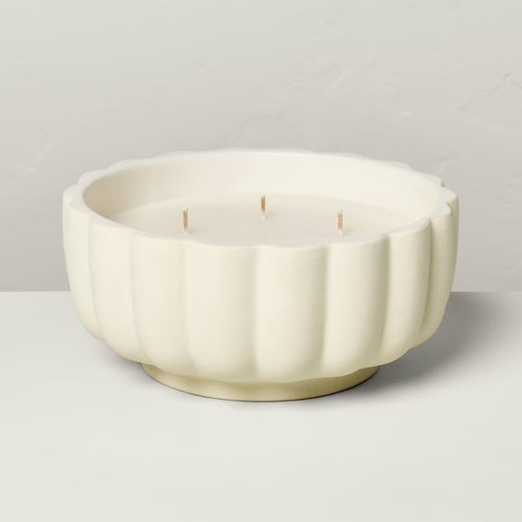 5-Wick Rustic Ceramic Salt Scalloped Jar Candle Cream 32oz