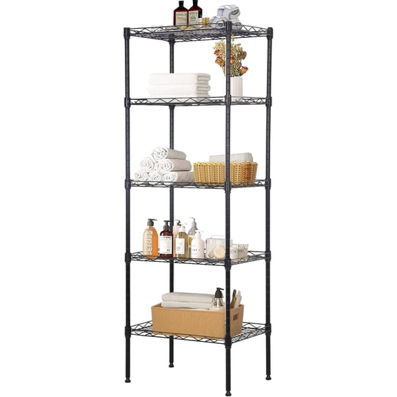 5 Wire Shelving Unit Adjustable Storage Shelf Metal Storage Rack with Leveling Feet for Closet Laundry Pantry Kitchen Garage 750 LBS Capacity 16.7" L11.8" W47.6" H, Black