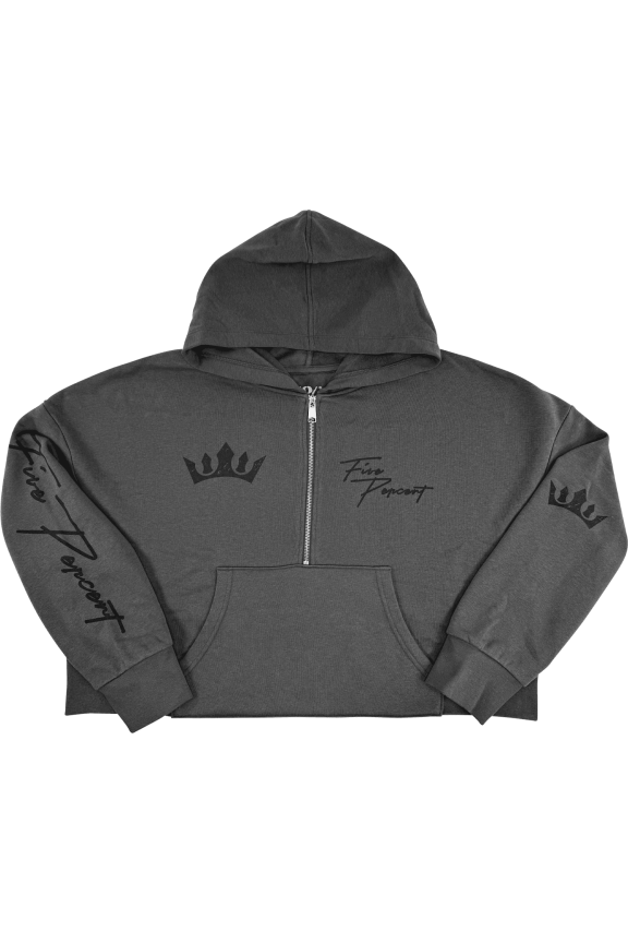 Q Zip Gray Cropped Top Hoodie, Gym Clothes for Women (Large)