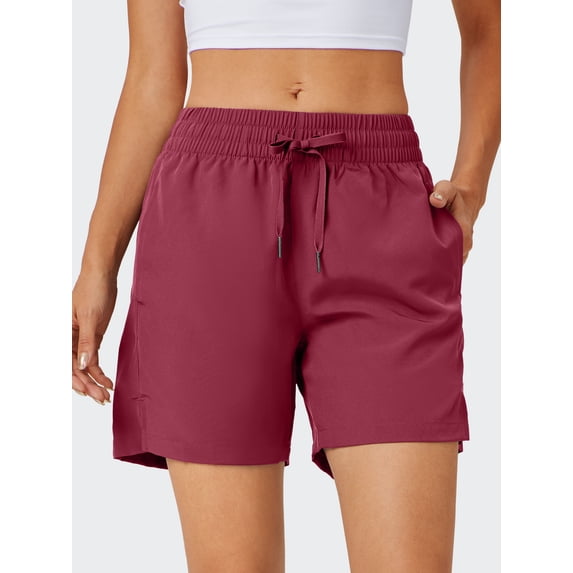 5" Womens Athletic Running Shorts Lightweight Quick Dry Basic Shorts Workout Gym Shorts with Pockets Burgundy L