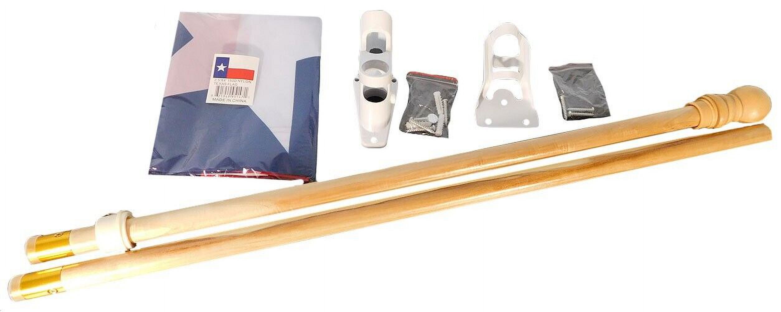 5' Wood Flag Pole Kit Wall Mount Bracket 2.5'x4' Texas Rough Tex 150D Nylon Flag
