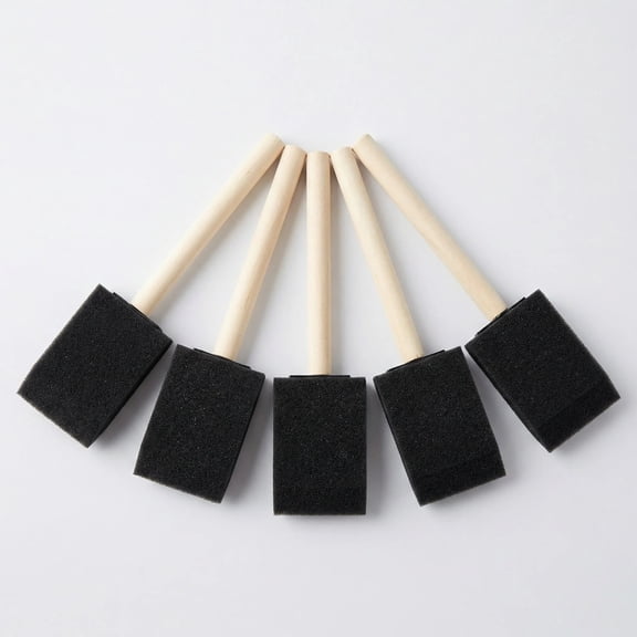 5 Wood-Handle Sponge Paint Brushes, 2 Inch Foam Brushes for Detailed Painting, Dyeing, Large Area Coverage and DIY Craft Projects, Black