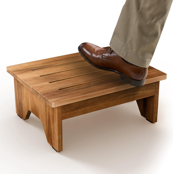5” Wood Step Stool, Acacia Wooden Stools (No Assembly Required)- 500 LBS Capacity Small Step Stool, Bed Steps for High Beds for Adults - Small Wooden Stool for Handicap, Elderly, Seniors, Home