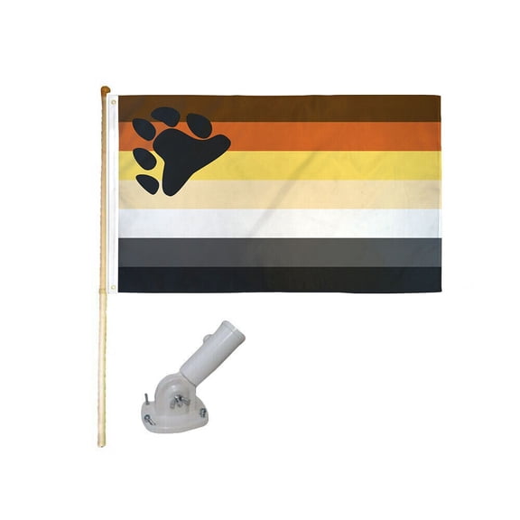 5' Wooden Flag Pole Kit W/ Nylon White Bracket 3x5 Bear Pride Polyester Flag