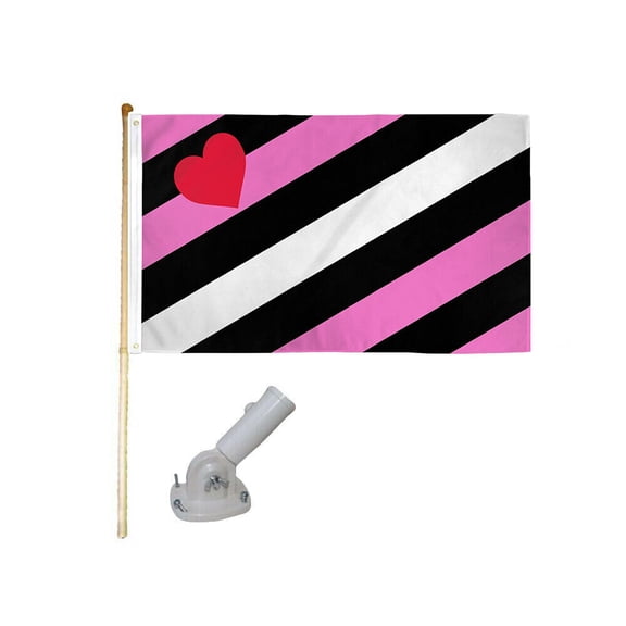 5' Wooden Flag Pole Kit W/ Nylon White Bracket 3x5 Leather Girl Pride Poly Flag