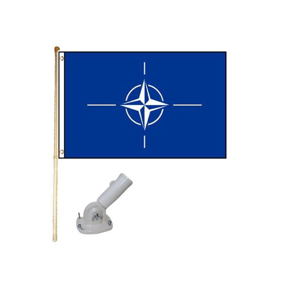 5' Wooden Flag Pole Kit W/ Nylon White Bracket 3x5 Nato North Atlantic Poly Flag