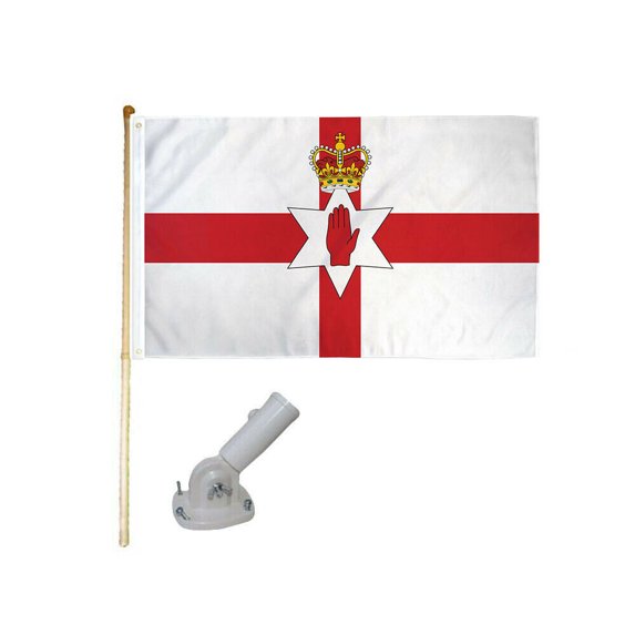 5' Wooden Flag Pole Kit W/ Nylon White Bracket 3x5 Northern Ireland Poly Flag