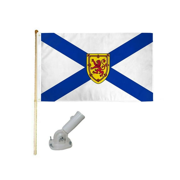 5' Wooden Flag Pole Kit W/ Nylon White Bracket 3x5 Nova Scotia Polyester Flag