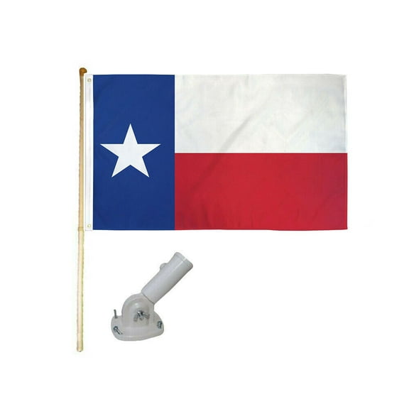 5' Wooden Flag Pole Kit W/ Nylon White Bracket 3x5 State Of Texas Polyester Flag