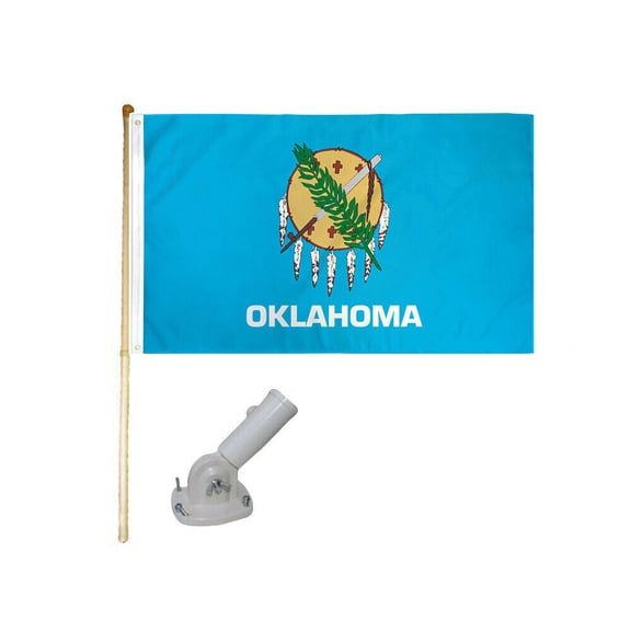 5' Wooden Flag Pole Kit W/ Nylon White Bracket 3x5 State of Oklahoma Poly Flag