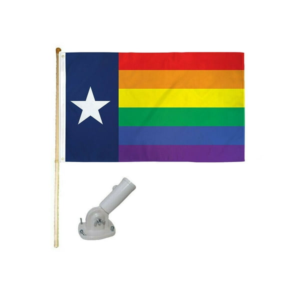 5' Wooden Flag Pole Kit W/ Nylon White Bracket 3x5 Texas Rainbow Polyester Flag