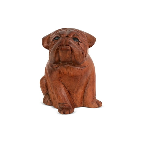 5" Wooden Hand Carved English Bulldog Figurine Statue Sculpture  Dog Art Home Decor Accent Pet Lover Gift Decorative Animal Sculpture