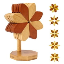 5 Wooden Trivets,Wooden Trivets for Hot Dishes,Pinwheels Shape Trivet Set, 1 Stand,Trivets for Hot Dishes,Natural Foldable Kitchen Wooden Trivet,for Hot Dishes,Pot,Bowl,Teapot,Valentine Decorations