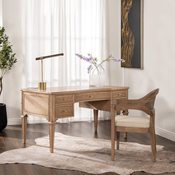 5 Writing Desk In Natural Brown Wood - Enhancing Your Productivity With 5 Soft-close Drawer Quality Workspace