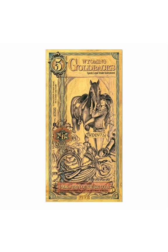 5 Wyoming Goldback 1/200 oz 24K Gold Foil Aurum Note