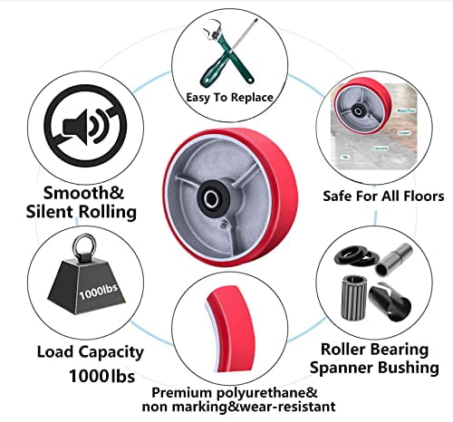 Heavy Duty Polyurethane Caster Wheels - 4 Pack, 4000 LB Capacity For Carts & Toolboxes