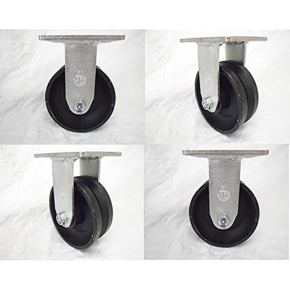 5" X 2" Rigid Caster 7/8" V-Groove Iron Steel Wheel 900 Lbs Each (4)$$Tools & Hardware Other