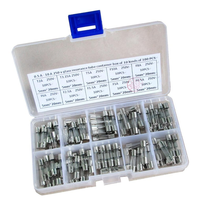 250V Rated Glass Tube Assorted Fuse Kit, 5 X 20mm, T2A, T3