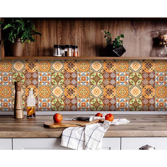 HomeRoots 400306 5 x 5 in. Golden Multi Orange Mosaic Peel & Stick Tiles