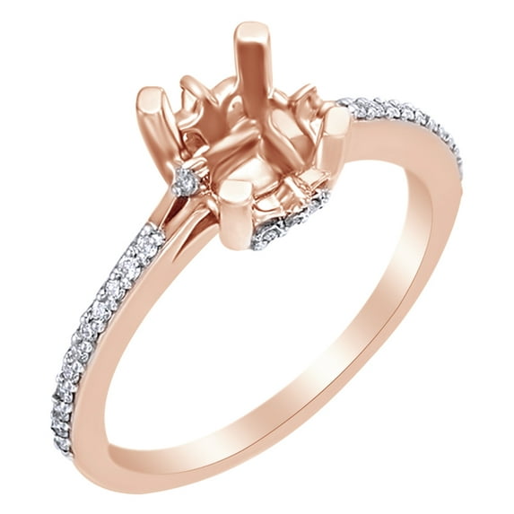 AFFY 5 X 5 Princess Cut White Natural Diamond Semi Mount Engagement Ring in 14k Rose Gold Ring Size : 4